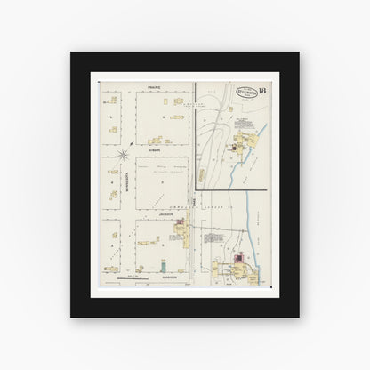 Old map wall art mockup — black gallery frame with white mat — Sanborn Fire Insurance Map from Stillwater, Washington County, Minnesota (1888), Sheet #0018