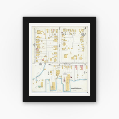 Old map wall art mockup — black gallery frame with white mat — Sanborn Fire Insurance Map from New Bern, Craven County, North Carolina (1904), Sheet #0004