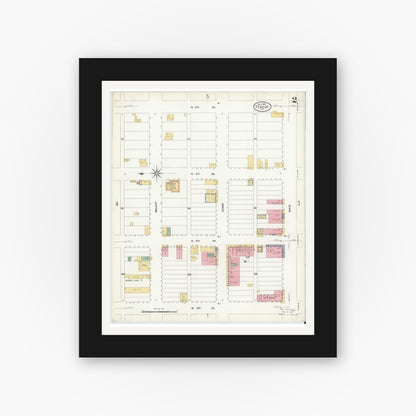 Old map wall art mockup — black gallery frame with white mat — Sanborn Fire Insurance Map from Teague, Freestone County, Texas (1908), Sheet #0002