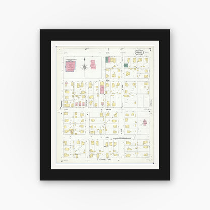 Old map wall art mockup — black gallery frame with white mat — Sanborn Fire Insurance Map from Urbana, Champaign County, Illinois (1909), Sheet #0007