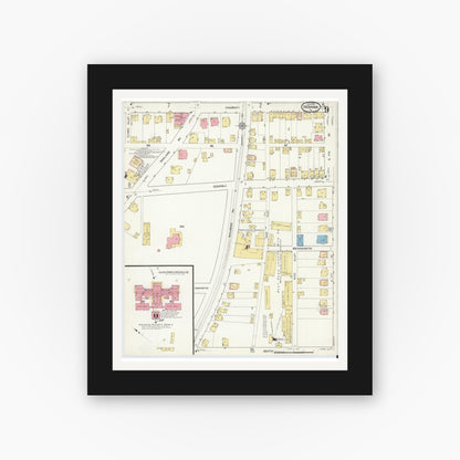 Old map wall art mockup — black gallery frame with white mat — Sanborn Fire Insurance Map from Indiana, Indiana County, Pennsylvania (1916), Sheet #0009