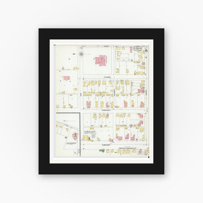 Old map wall art mockup — black gallery frame with white mat — Sanborn Fire Insurance Map from Lebanon, Warren County, Ohio (1901), Sheet #0006