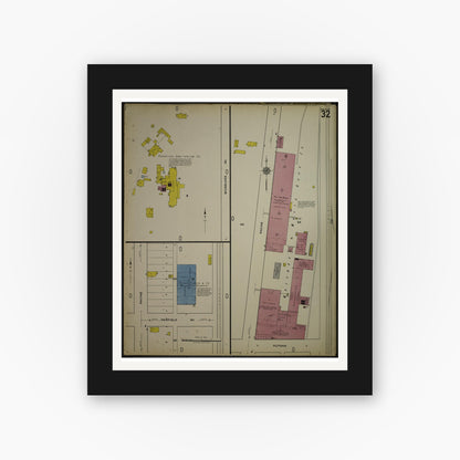 Old map wall art mockup — black gallery frame with white mat — Sanborn Fire Insurance Map from Kenosha, Kenosha County, Wisconsin. (1918), Sheet 36