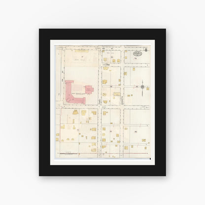 Old map wall art mockup — black gallery frame with white mat — Sanborn Fire Insurance Map from Ferris, Ellis County, Texas (1941), Sheet #0008
