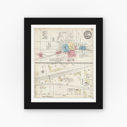 Old map wall art mockup — black gallery frame with white mat — Sanborn Fire Insurance Map from Union City, Randolph County, Indiana (1885) - Complete Map Set