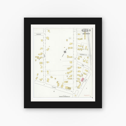 Old map wall art mockup — black gallery frame with white mat — Sanborn Fire Insurance Map from Baldwinville, Worcester County, Massachusetts (1912), Sheet #0003