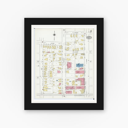 Old map wall art mockup — black gallery frame with white mat — Sanborn Fire Insurance Map from Marion, Marion County, Ohio (1919), Sheet #0004