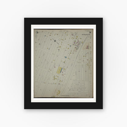 Old map wall art mockup — black gallery frame with white mat — Sanborn Fire Insurance Map from New Providence, Union County, New Jersey (1944), Sheet #0009