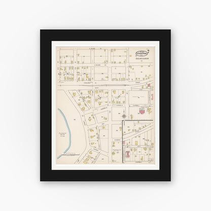 Old map wall art mockup — black gallery frame with white mat — Sanborn Fire Insurance Map from De Funiak Springs, Walton County, Florida (1922), Sheet #0007