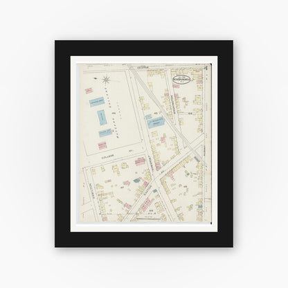 Old map wall art mockup — black gallery frame with white mat — Sanborn Fire Insurance Map from New Brunswick, Middlesex County, New Jersey (1886), Sheet #0004