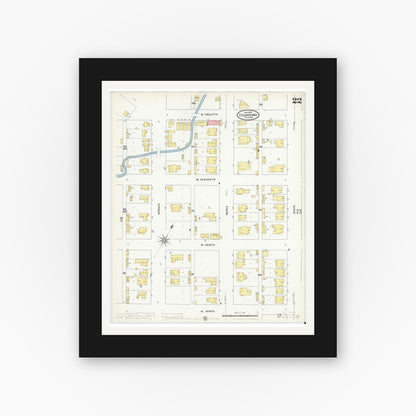 Old map wall art mockup — black gallery frame with white mat — Sanborn Fire Insurance Map from Texarkana, Bowie County, Texas (1909), Sheet #0022