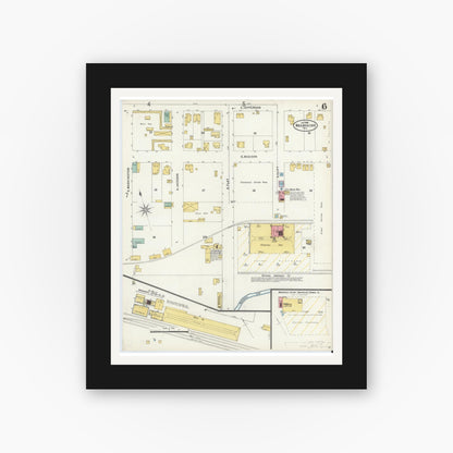 Old map wall art mockup — black gallery frame with white mat — Sanborn Fire Insurance Map from Waxahachie, Ellis County, Texas (1898), Sheet #0006