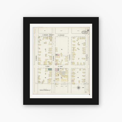 Old map wall art mockup — black gallery frame with white mat — Sanborn Fire Insurance Map from Ithaca, Tompkins County, New York (1888), Sheet #0008
