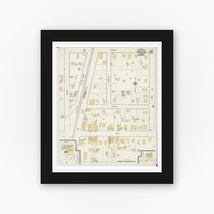 Old map wall art mockup — black gallery frame with white mat — Sanborn Fire Insurance Map from Warren, Trumbull County, Ohio (1915), Sheet #0037