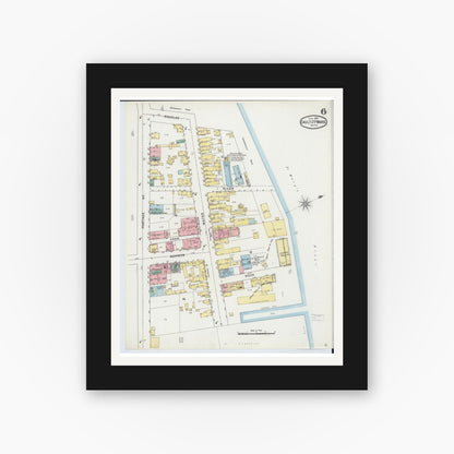 Old map wall art mockup — black gallery frame with white mat — Sanborn Fire Insurance Map from Sault Sainte Marie, Chippewa County, Michigan (1895), Sheet #0006