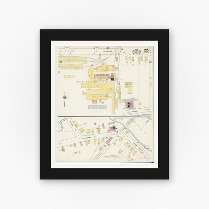 Old map wall art mockup — black gallery frame with white mat — Sanborn Fire Insurance Map from Olean, Cattaraugus County, New York (1915), Sheet #0022