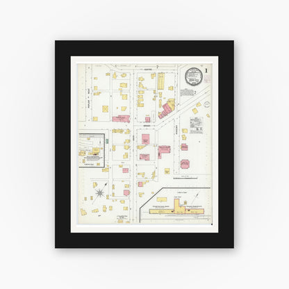 Old map wall art mockup — black gallery frame with white mat — Sanborn Fire Insurance Map from Grove City, Mercer County, Pennsylvania (1901), Sheet #0001