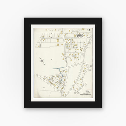Old map wall art mockup — black gallery frame with white mat — Sanborn Fire Insurance Map from Swampscott, Essex County, Massachusetts (1920), Sheet #0027