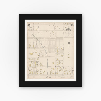 Old map wall art mockup — black gallery frame with white mat — Sanborn Fire Insurance Map from Gainesville, Alachua County, Florida (1922), Sheet #0026