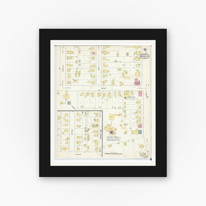 Old map wall art mockup — black gallery frame with white mat — Sanborn Fire Insurance Map from Hicksville, Defiance County, Ohio (1913), Sheet #0009