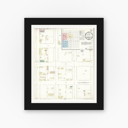 Old map wall art mockup — black gallery frame with white mat — Sanborn Fire Insurance Map from National City, San Diego County, California (1899) - Complete Map Set