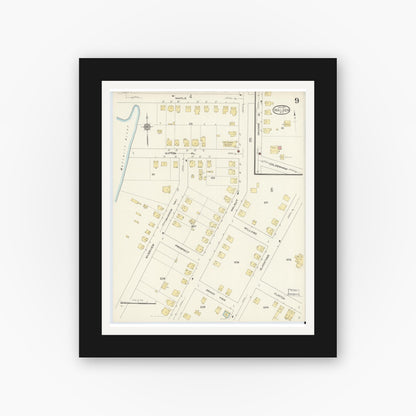 Old map wall art mockup — black gallery frame with white mat — Sanborn Fire Insurance Map from Walden, Orange County, New York (1913), Sheet #0009