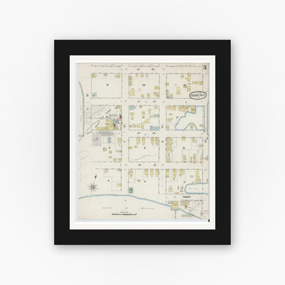 Old map wall art mockup — black gallery frame with white mat — Sanborn Fire Insurance Map from Cedar Key, Levy County, Florida (1890), Sheet #0003