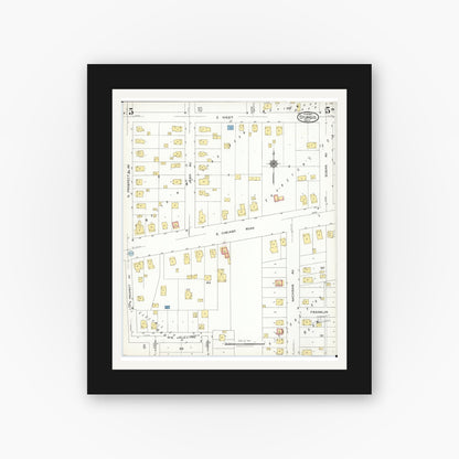 Old map wall art mockup — black gallery frame with white mat — Sanborn Fire Insurance Map from Sturgis, Saint Joseph County, Michigan (1923), Sheet #0005