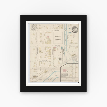 Old map wall art mockup — black gallery frame with white mat — Sanborn Fire Insurance Map from Augusta, Kalamazoo County, Michigan (1884), Sheet #0001