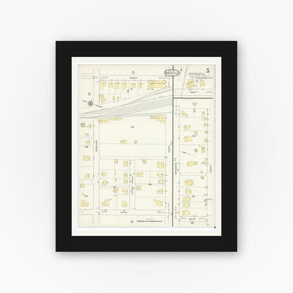 Old map wall art mockup — black gallery frame with white mat — Sanborn Fire Insurance Map from Greenville, Hunt County, Texas (1914), Sheet #0005