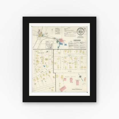 Old map wall art mockup — black gallery frame with white mat — Sanborn Fire Insurance Map from Milton, Rock County, Wisconsin (1917), Sheet #0001