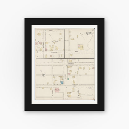 Old map wall art mockup — black gallery frame with white mat — Sanborn Fire Insurance Map from Milford, Pike County, Pennsylvania (1885), Sheet #0002