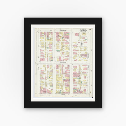 Old map wall art mockup — black gallery frame with white mat — Sanborn Fire Insurance Map from Portsmouth, Scioto County, Ohio (1897), Sheet #0007
