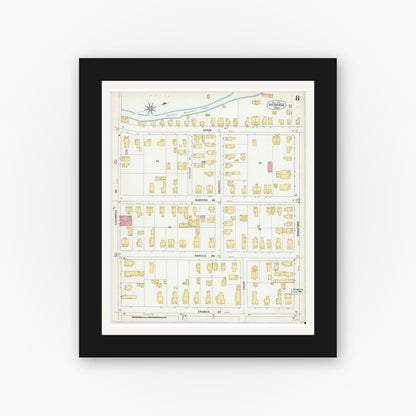 Old map wall art mockup — black gallery frame with white mat — Sanborn Fire Insurance Map from Pittsfield, Berkshire County, Massachusetts (1900), Sheet #0008