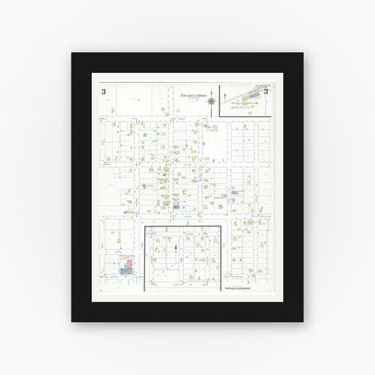 Old map wall art mockup — black gallery frame with white mat — Sanborn Fire Insurance Map from Greenwood, Clark County, Wisconsin (1940), Sheet #0003