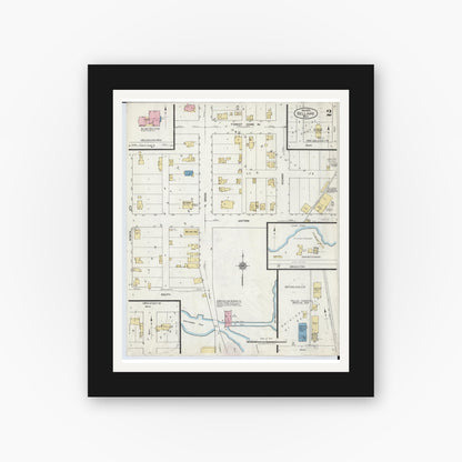 Old map wall art mockup — black gallery frame with white mat — Sanborn Fire Insurance Map from Bellaire, Antrim County, Michigan (1920), Sheet #0002
