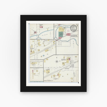 Old map wall art mockup — black gallery frame with white mat — Sanborn Fire Insurance Map from Nashville, Barry County, Michigan (1893), Sheet #0001