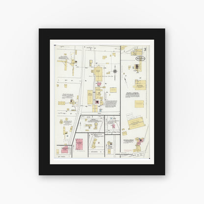 Old map wall art mockup — black gallery frame with white mat — Sanborn Fire Insurance Map from Kennett, Dunklin County, Missouri (1919), Sheet #0003