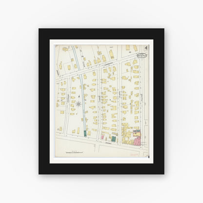 Old map wall art mockup — black gallery frame with white mat — Sanborn Fire Insurance Map from Waverly, Tioga County, New York (1893), Sheet #0004