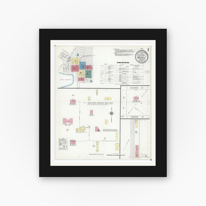 Old map wall art mockup — black gallery frame with white mat — Sanborn Fire Insurance Map from Morris, Stevens County, Minnesota (1909) - Complete Map Set