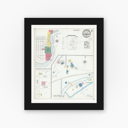 Old map wall art mockup — black gallery frame with white mat — Sanborn Fire Insurance Map from Freemansburg, Northampton County, Pennsylvania (1905) - Complete Map Set