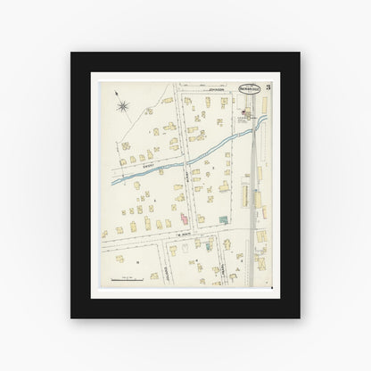 Old map wall art mockup — black gallery frame with white mat — Sanborn Fire Insurance Map from Bainbridge, Chenango County, New York (1891), Sheet #0003