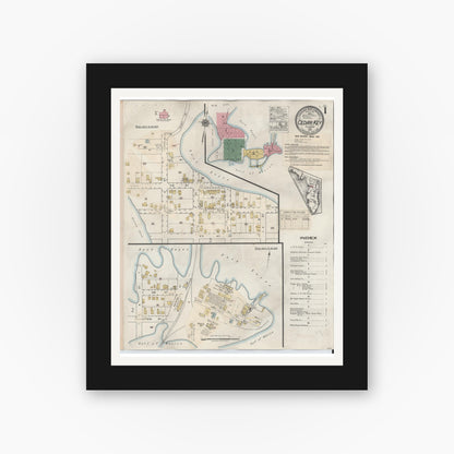 Old map wall art mockup — black gallery frame with white mat — Sanborn Fire Insurance Map from Cedar Key, Levy County, Florida (1933) - Complete Map Set