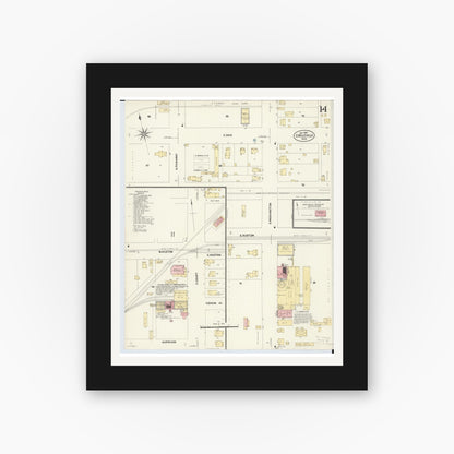 Old map wall art mockup — black gallery frame with white mat — Sanborn Fire Insurance Map from Circleville, Pickaway County, Ohio (1907), Sheet #0014
