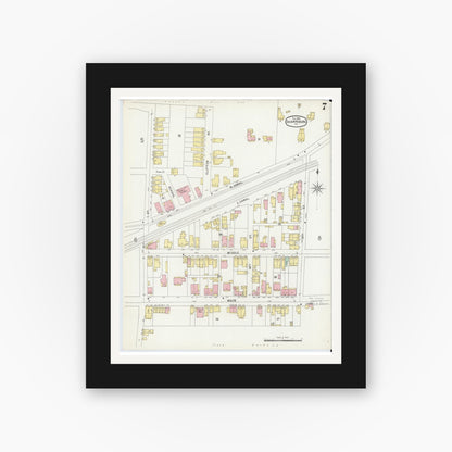Old map wall art mockup — black gallery frame with white mat — Sanborn Fire Insurance Map from Sharpsburg, Allegheny County, Pennsylvania (1896), Sheet #0007