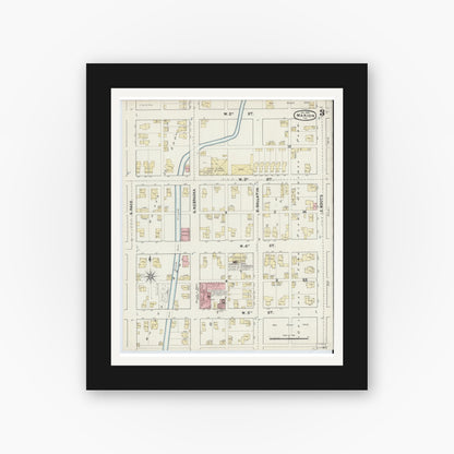 Old map wall art mockup — black gallery frame with white mat — Sanborn Fire Insurance Map from Marion, Grant County, Indiana (1890), Sheet #0003