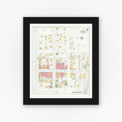 Old map wall art mockup — black gallery frame with white mat — Sanborn Fire Insurance Map from Waseca, Waseca County, Minnesota (1904), Sheet #0002