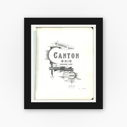 Old map wall art mockup — black gallery frame with white mat — Sanborn Fire Insurance Map from Canton, Stark County, Ohio (1956), Sheet #0001