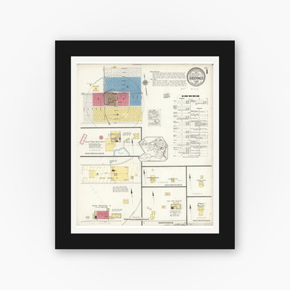 Old map wall art mockup — black gallery frame with white mat — Sanborn Fire Insurance Map from Giddings, Lee County, Texas (1921) - Complete Map Set