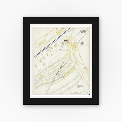 Old map wall art mockup — black gallery frame with white mat — Sanborn Fire Insurance Map from Orange, Orange County, Texas (1891), Sheet #0005